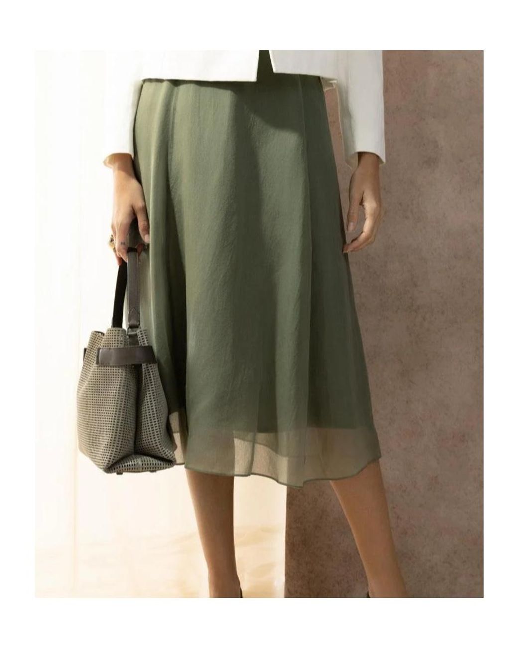 Brunello Cucinelli Green Flared Hem Midi Skirt