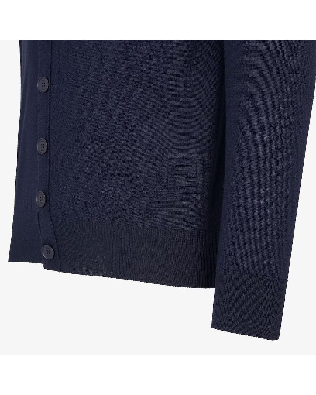 Fendi Blue Ff Embossed V-Neck Buttoned Cardigan for men