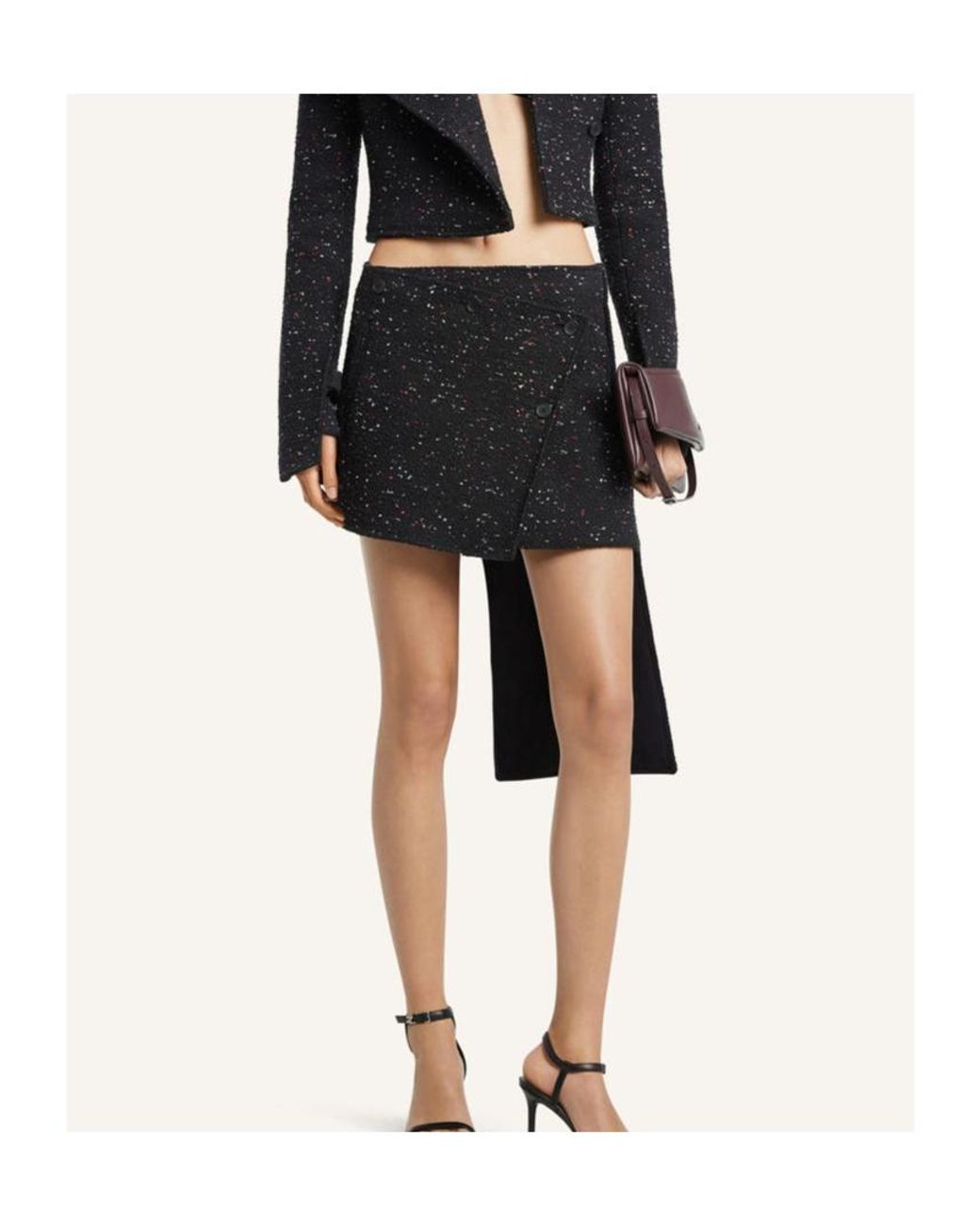 Courreges Black Asymmetrical-Panel Tweed Mini Skirt