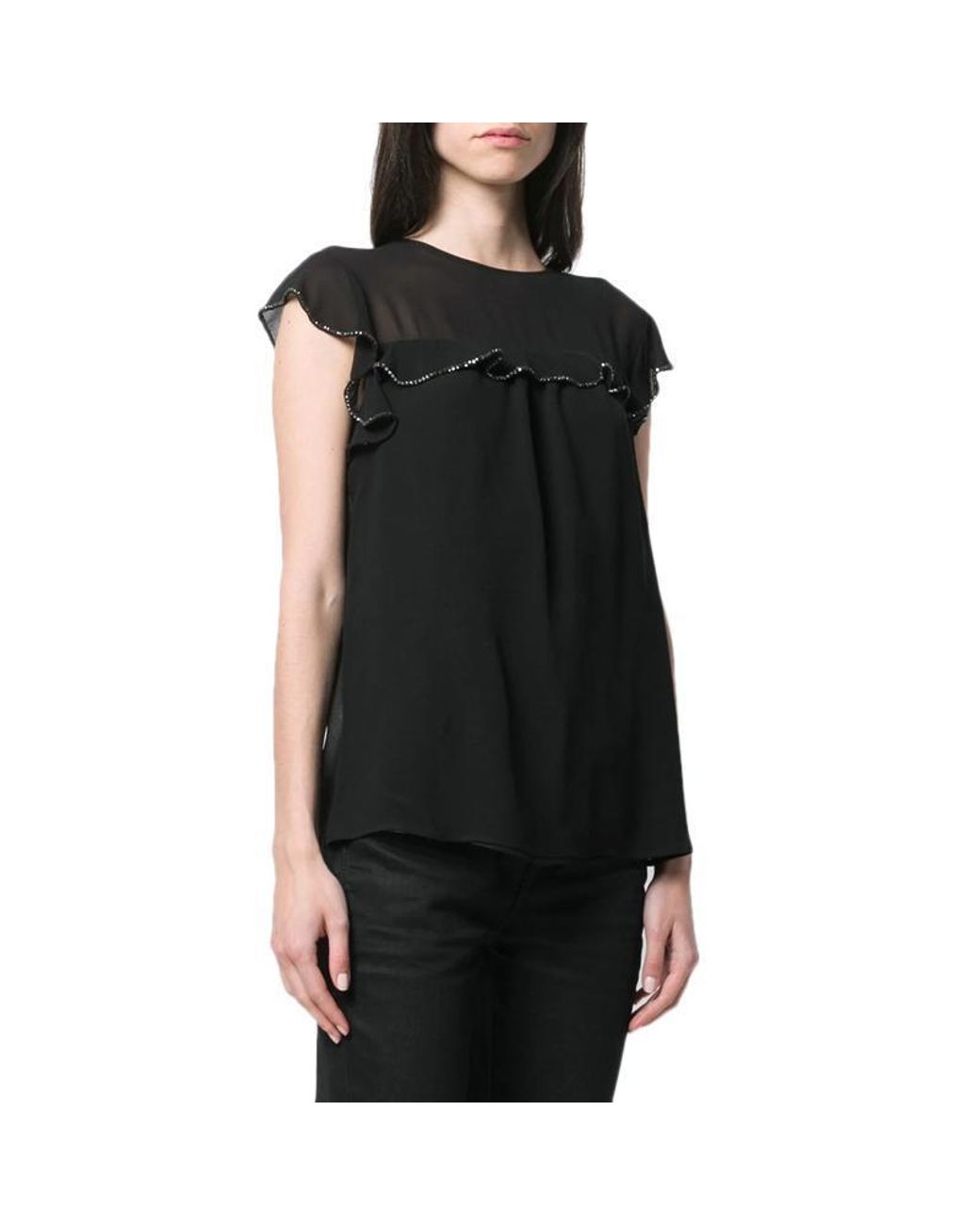 Saint Laurent Black Crystal Embellished Blouse