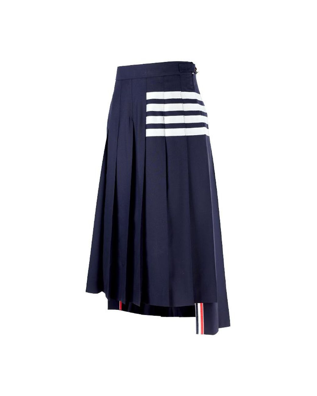 Thom Browne Blue Pleated Asymmetric Midi Skirt