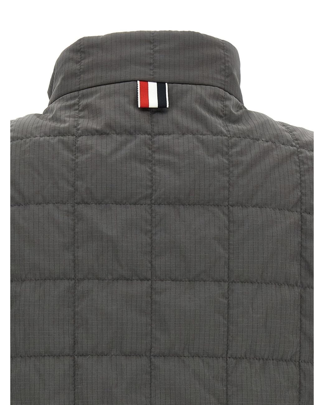 Thom Browne Gray 4-Bar Ripstop Quilted Vest for men