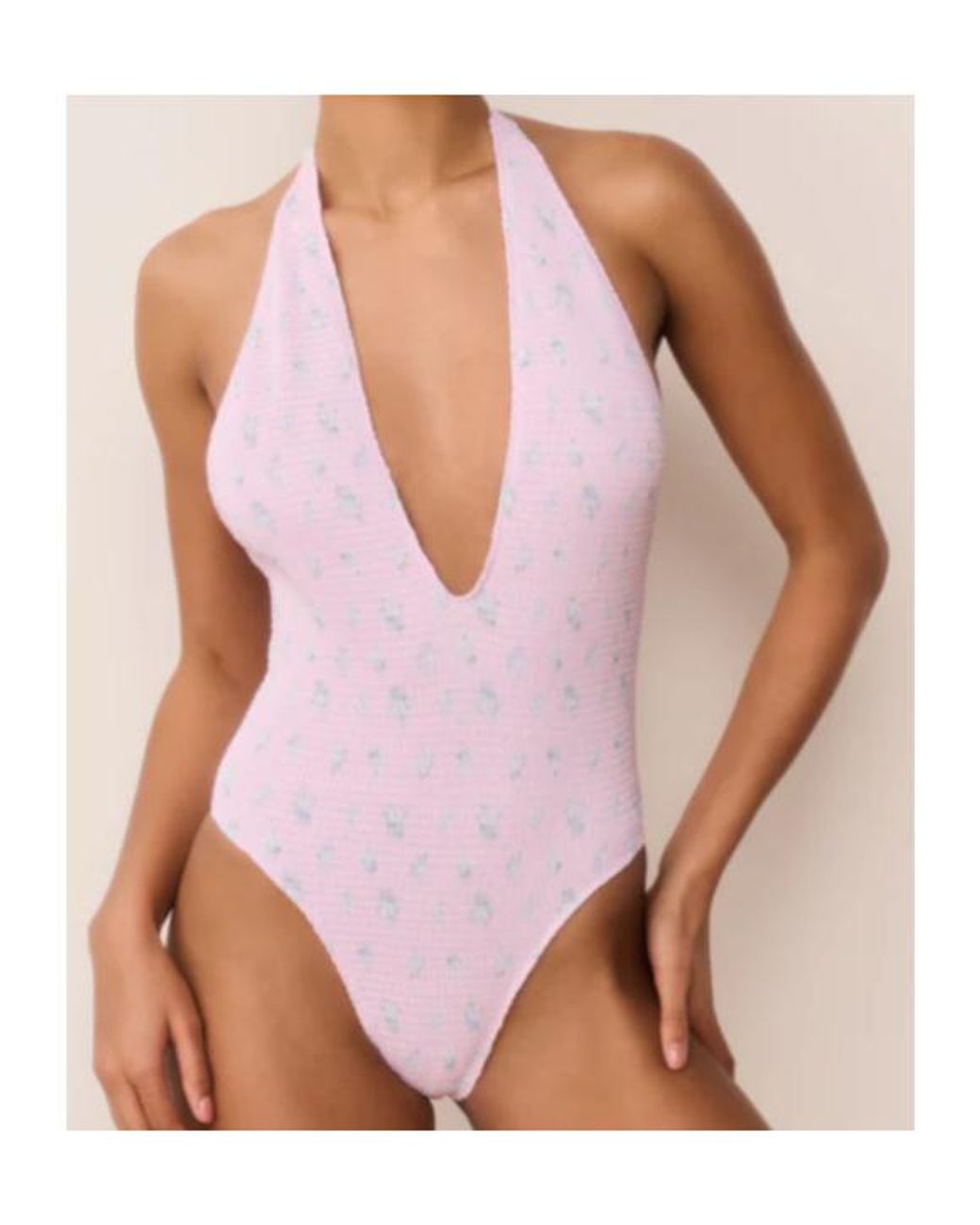 LoveShackFancy Pink Gienna Halterneck One-Piece Beachwear