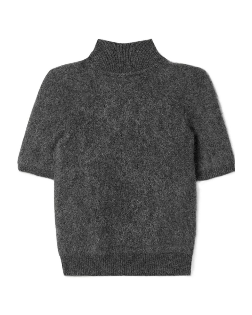 Adam Lippes Gray Fuzzy Short-Sleeve Knit Top