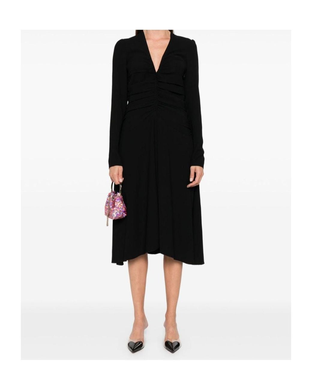 N°21 Black Ruched Detail Crepe Midi Dress