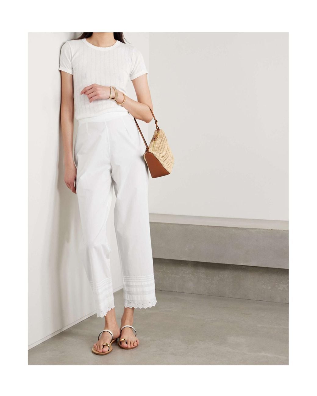 Doen White Francisca Embroidered Casual Pants