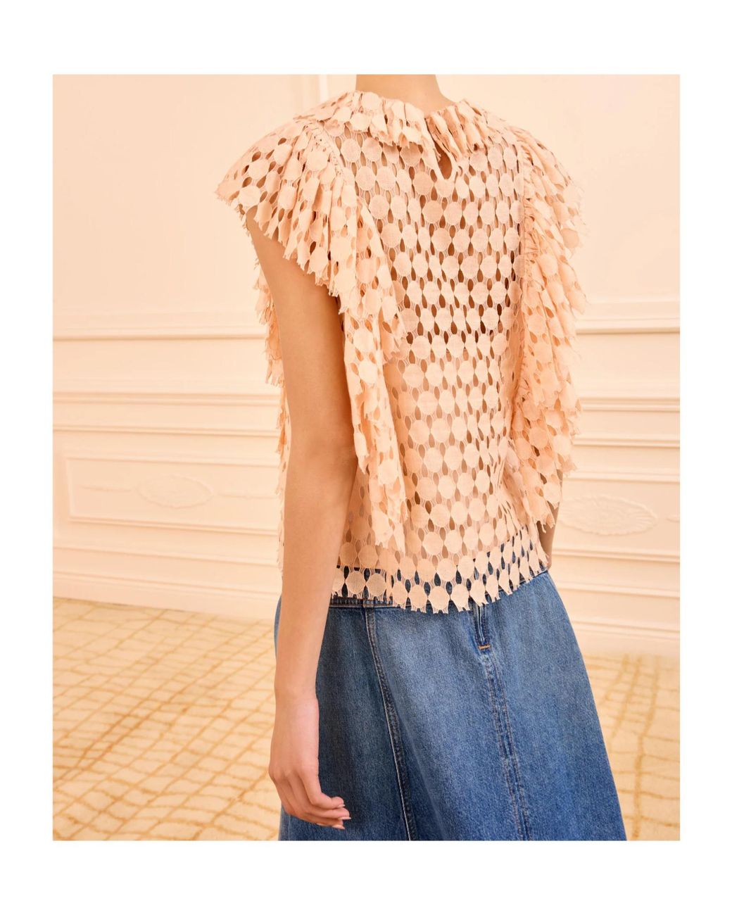 Ulla Johnson Blue Lace Ruffled Top