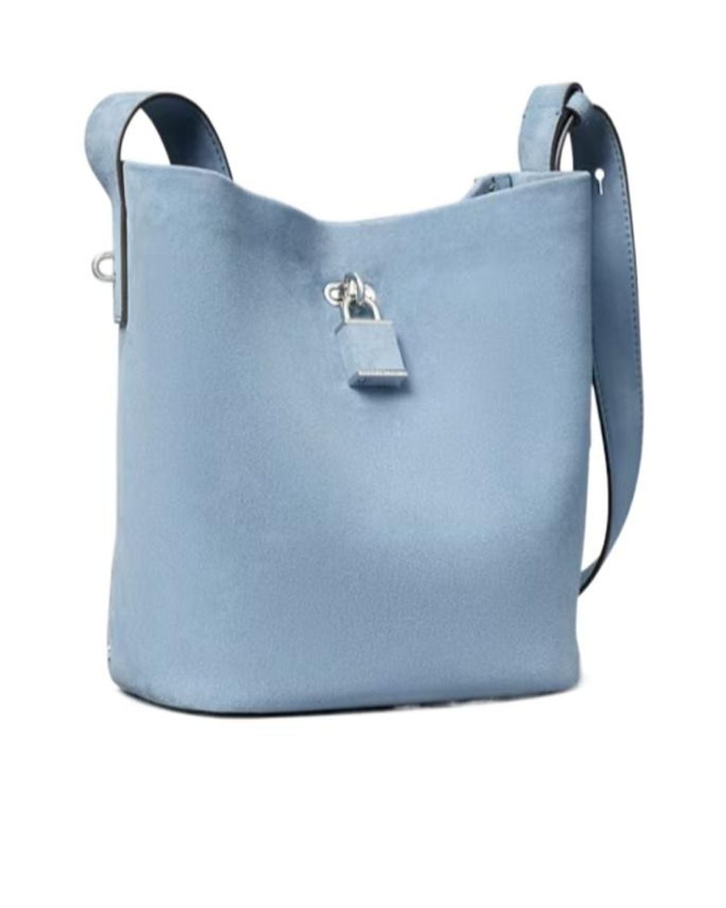 Tory Burch Blue Medium Lock Suede Slim Bucket Bag