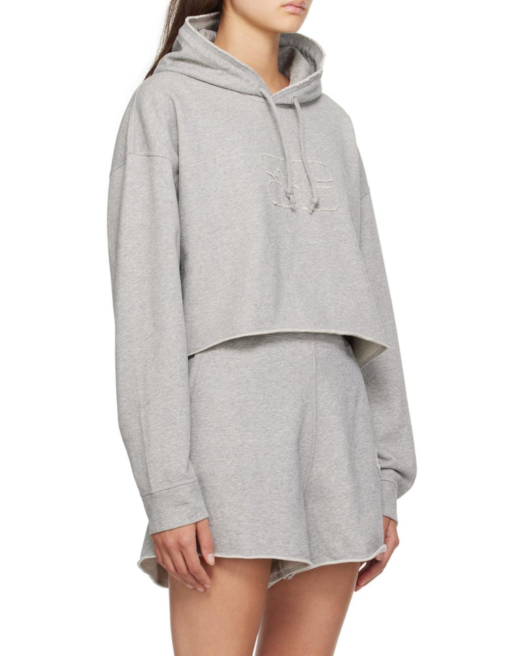 Ganni White Logo Embroidered Drawstring Cropped Hoodie