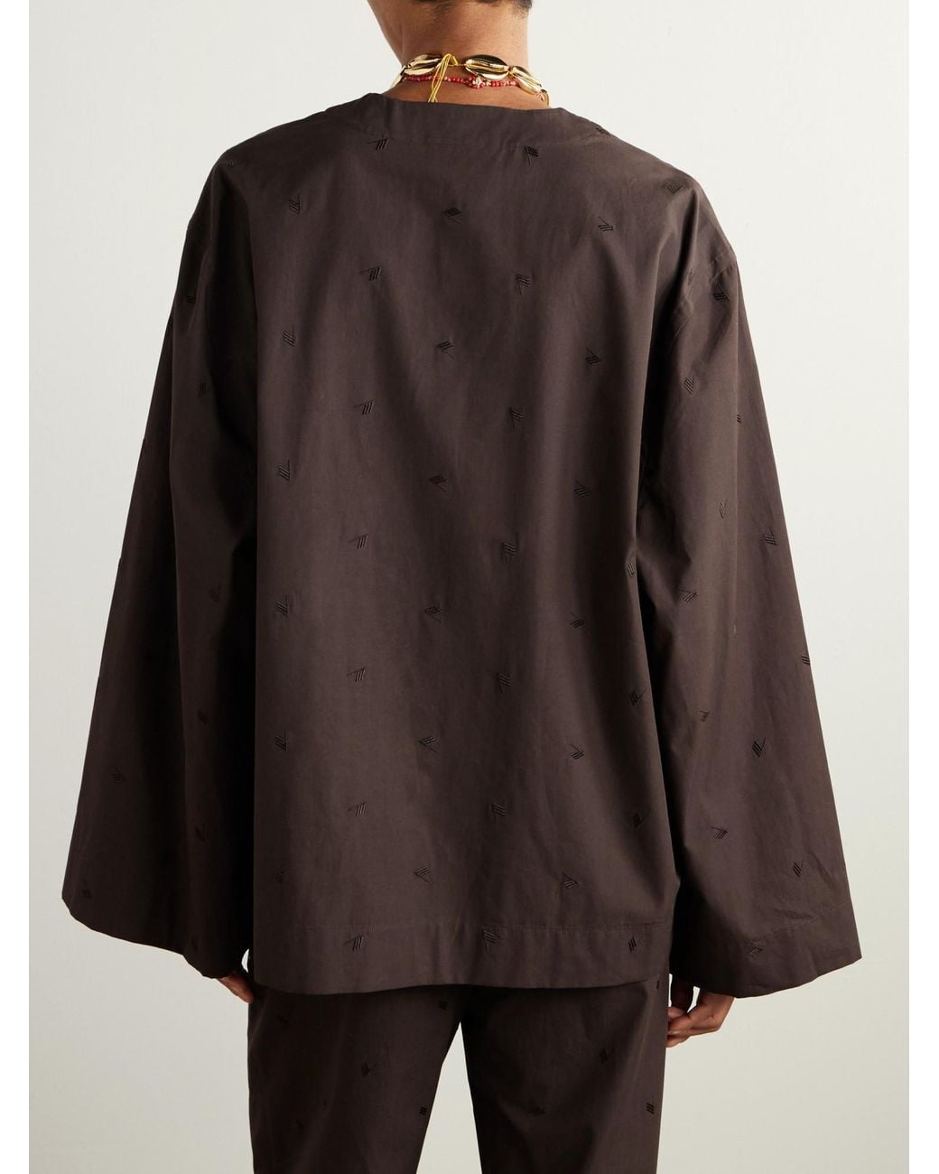The Attico Brown Embroidered Cotton-Blend Poplin Blouse