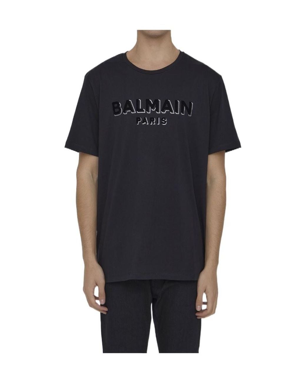 Balmain Black Logo Printed Crewneck T-Shirt for men