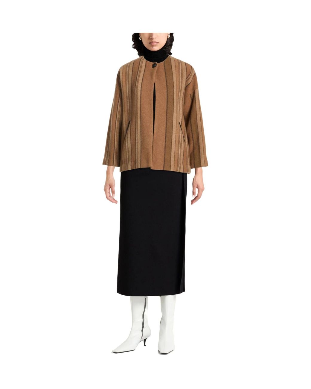 Rag & Bone Brown Long Striped Single- Coat