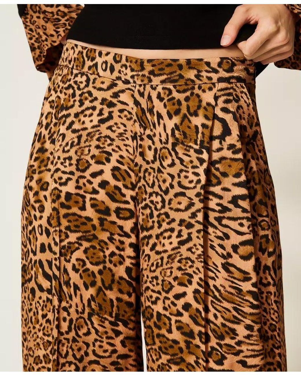 Twinset Natural Pleated Leopard-Print Trousers
