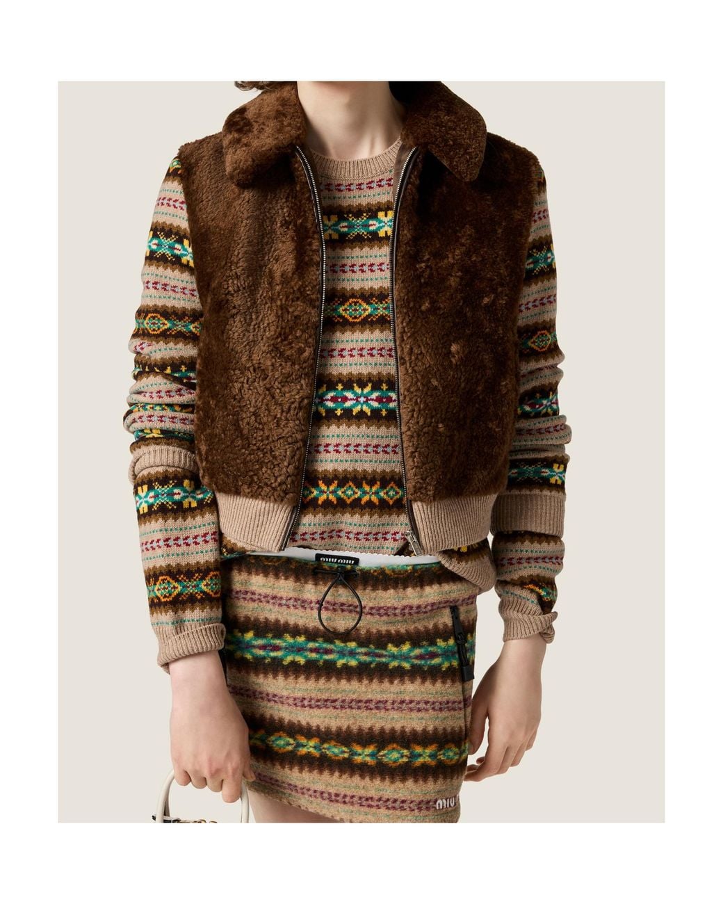 Miu Miu Brown Shearling Blouson Jacket