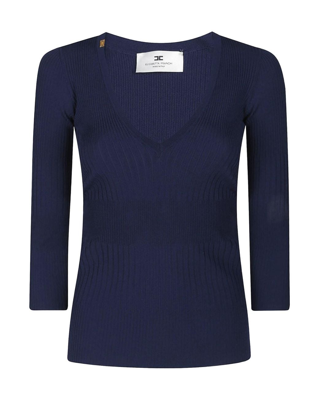 Elisabetta Franchi Blue V-Neck Rib Knit Top