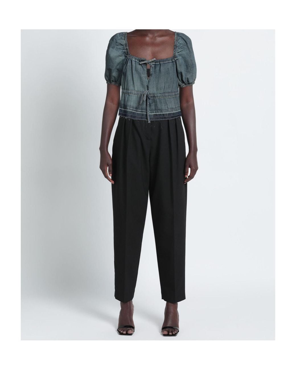 Ganni Gray Denim Short Sleeve Top