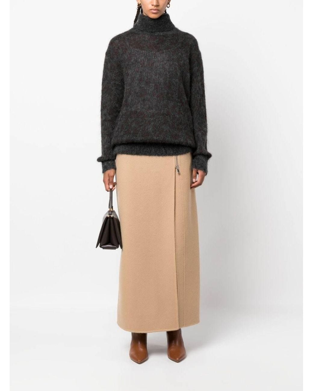 P.A.R.O.S.H. Natural Zip-Up Straight Wool Skirt