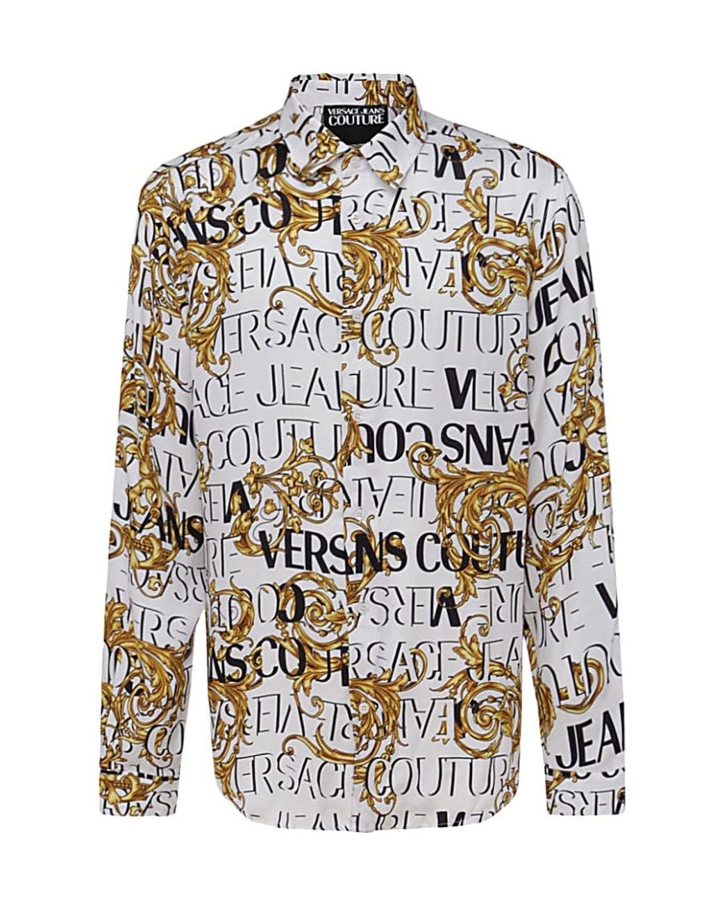Versace Jeans White Couture Baroque Printed Button-Down Shirt for men
