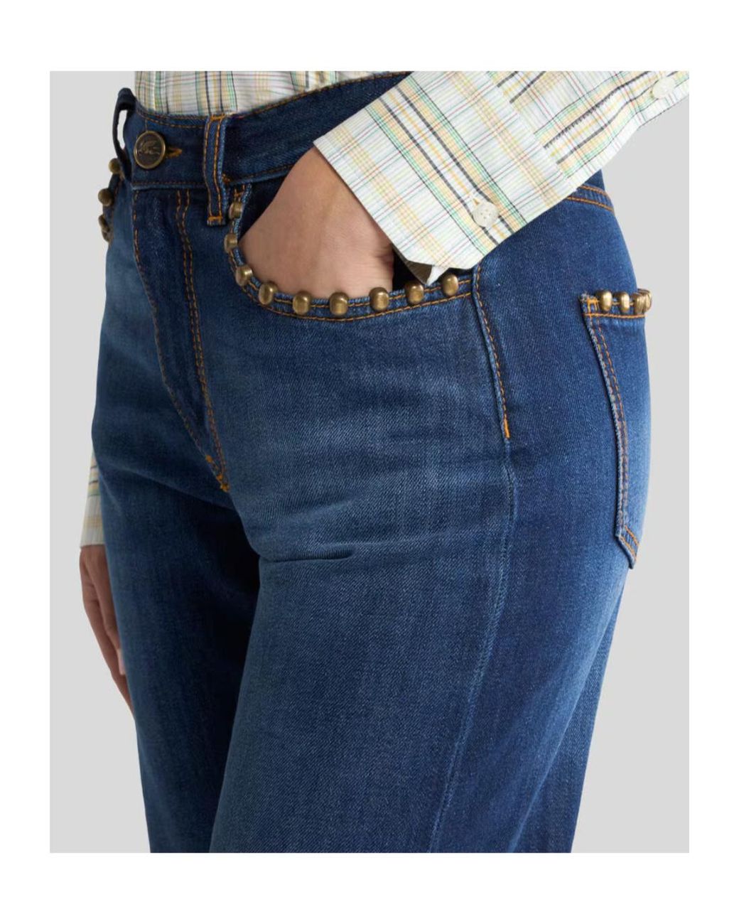 Etro Blue Straight-Leg Jeans With Studs