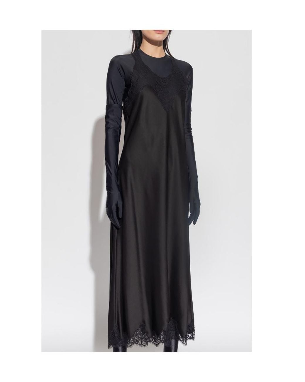 Balenciaga Black Lace Trimmed Sleeveless Dress