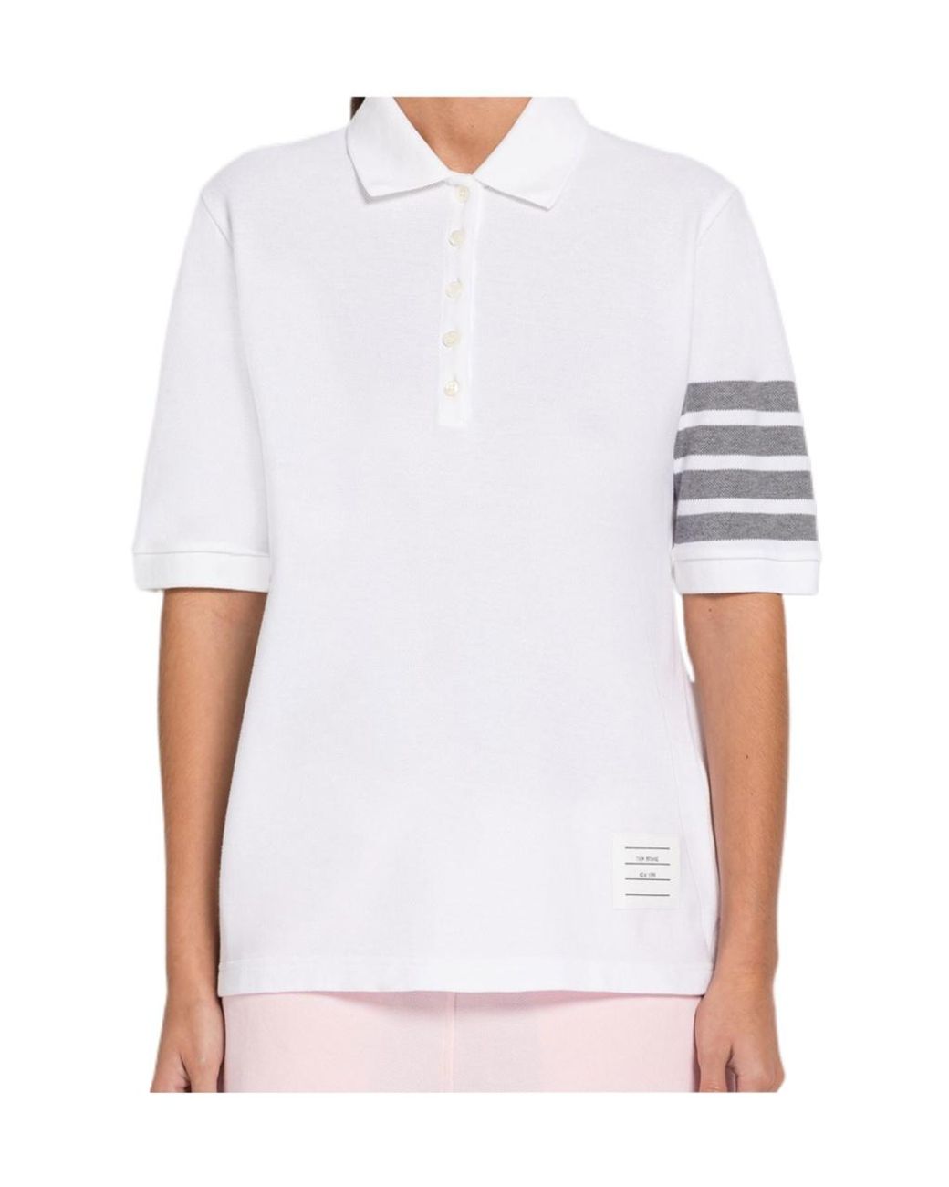 Thom Browne White 4-Bar Short Sleeved Polo Top