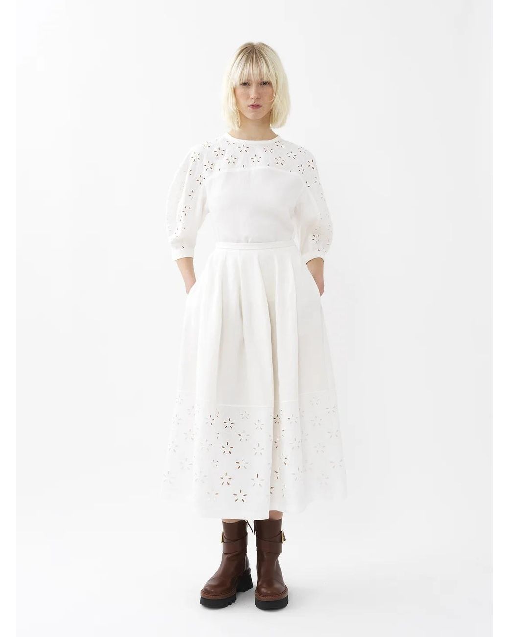 Chloé White Bubble Sleeve Blouse