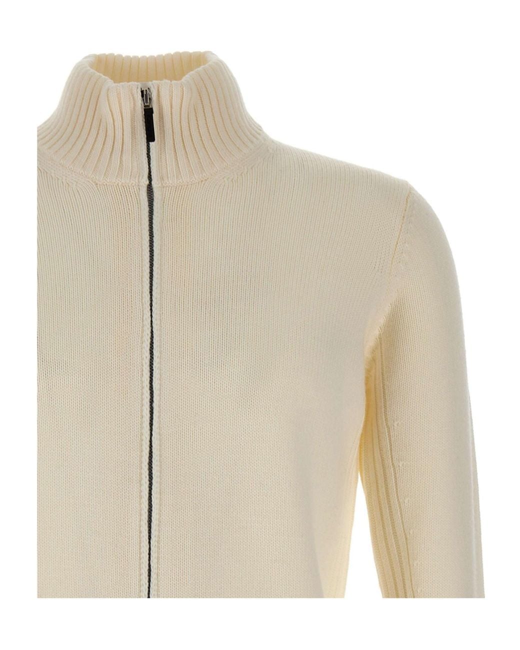 Kangra Cashmere White Kangra Ribbed Zip-Up Stand Collar Cardigan for men