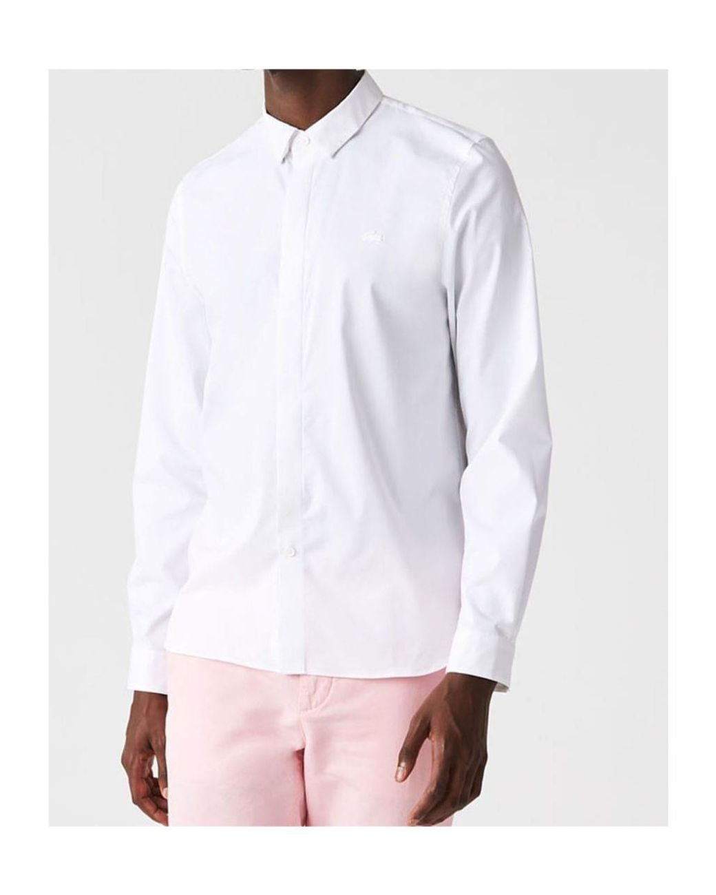 Lacoste White Slim Fit Concealed Placket Poplin Shirt for men
