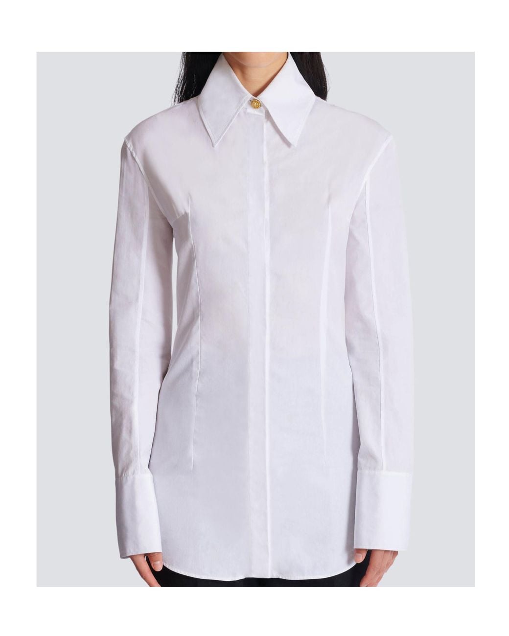 Balmain White Button-Up Long-Sleeved Poplin Shirt