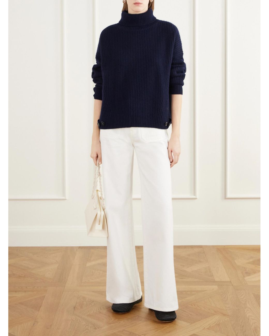 Lisa Yang Blue Ribbed Cashmere Turtleneck Sweater