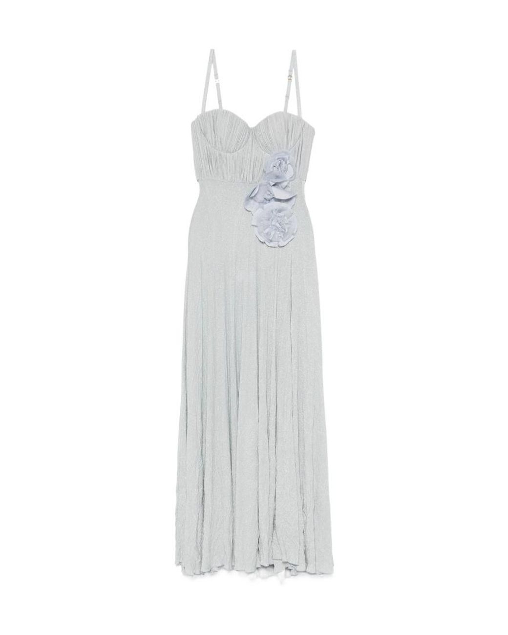Elisabetta Franchi White Embroidered Flower Carpet Dress