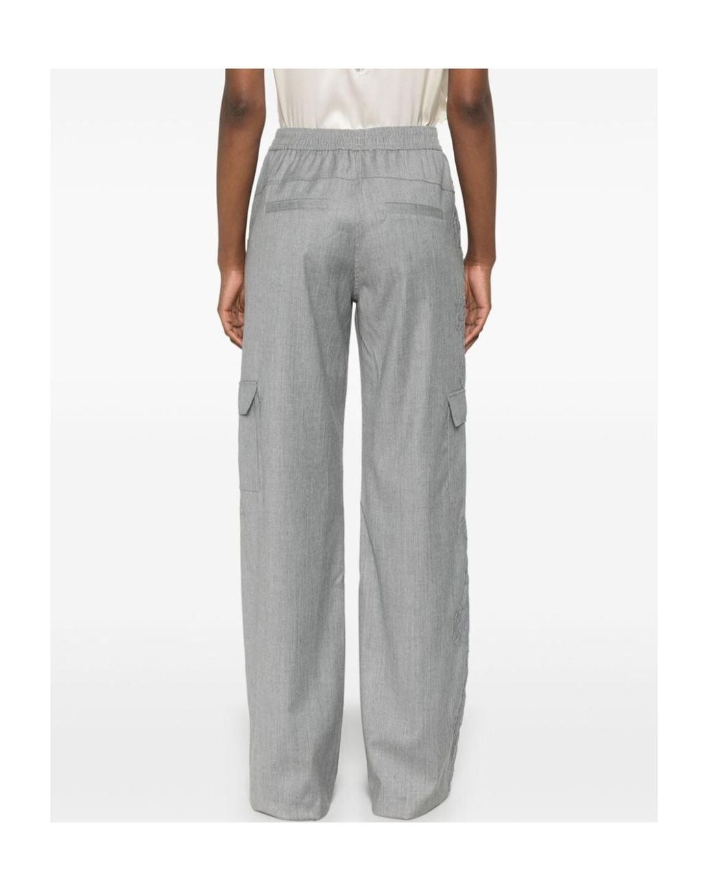 Ermanno Scervino Gray Lace-Embellished Trousers