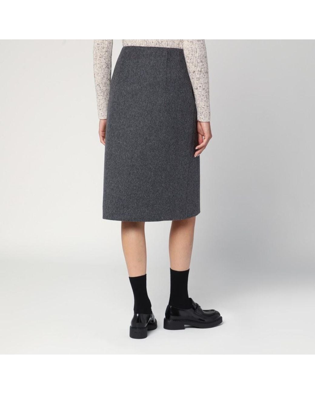 Prada Gray Slit-Detailed Midi Skirt
