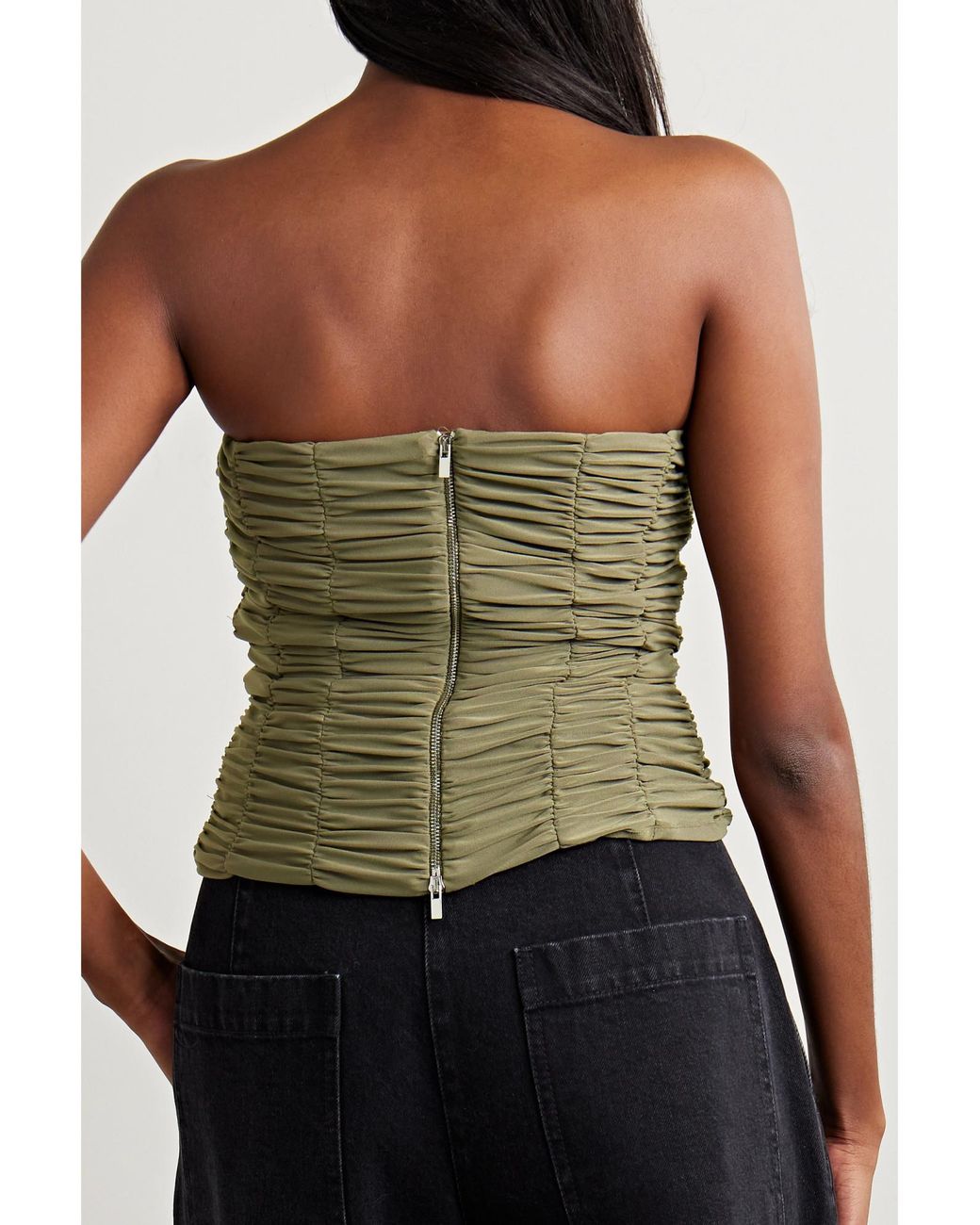 Tibi Green Convertible Off-The-Shoulder Ruched Jersey Top