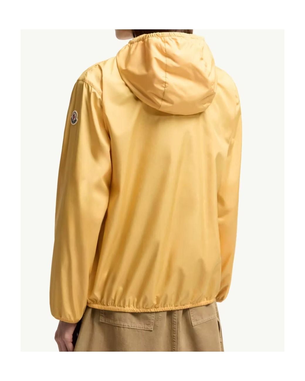 Moncler Yellow Logo Patch Zip-Up Hooded Jacket