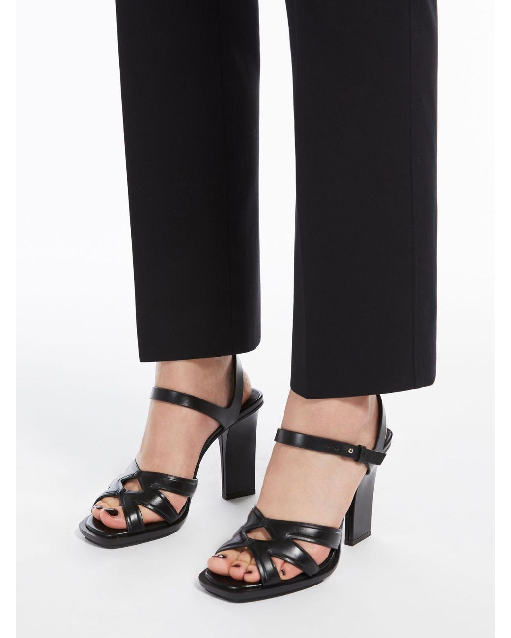 Max Mara Black Strap Detailed Heeled Sandals