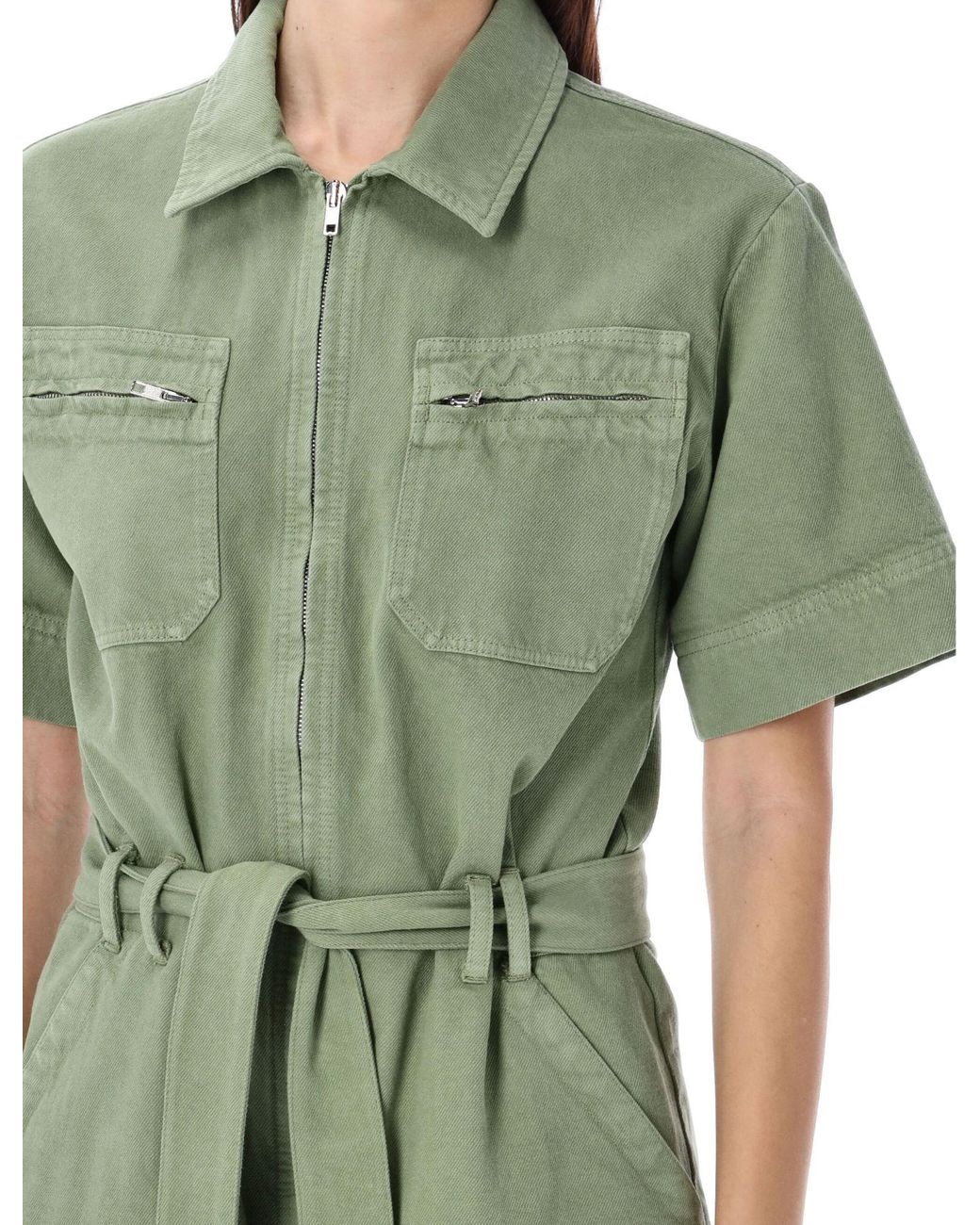 A.P.C. Green Belted Short-Sleeved Jumpsuit