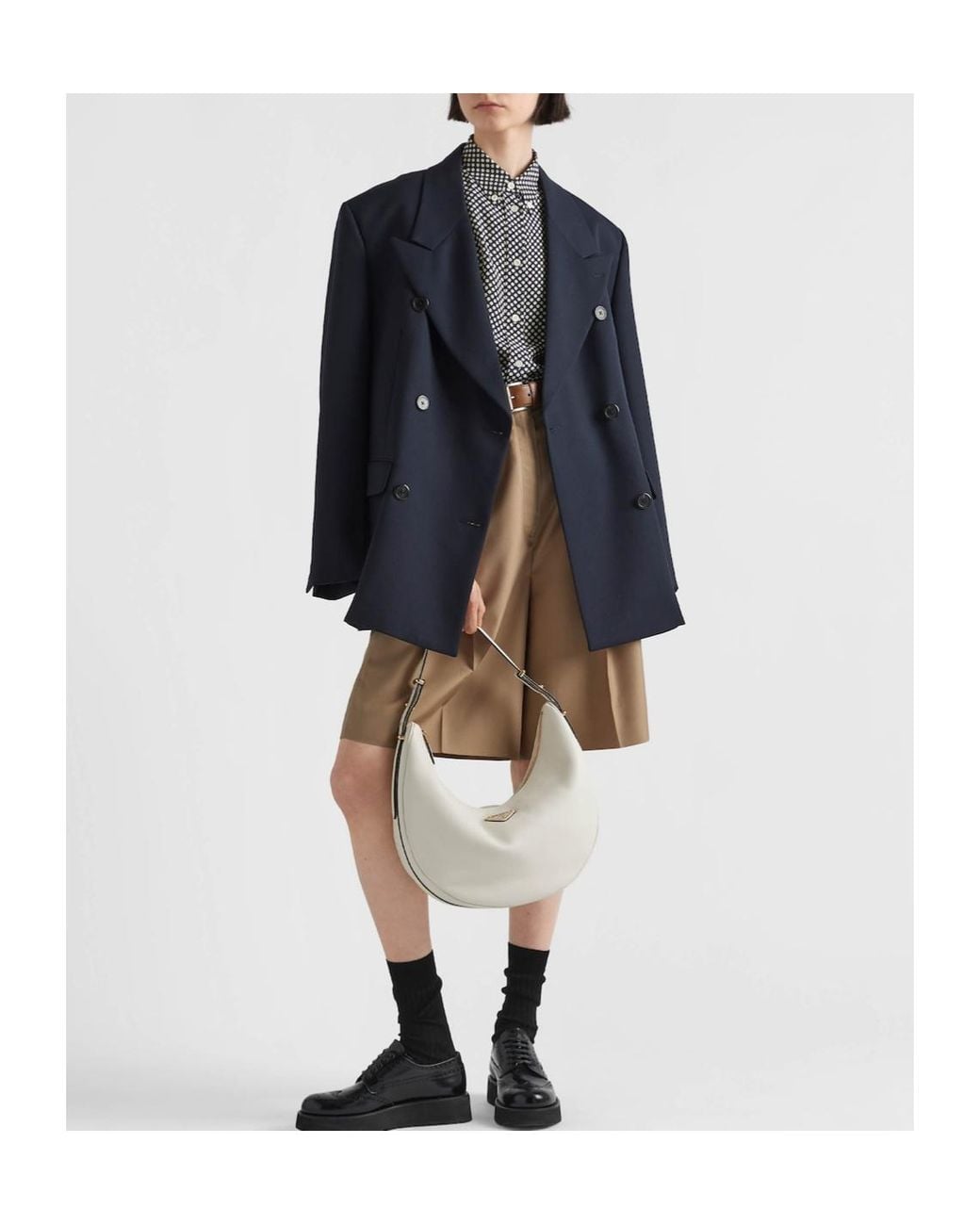 Prada Gray Arqué Zip-Up Large Shoulder Bag