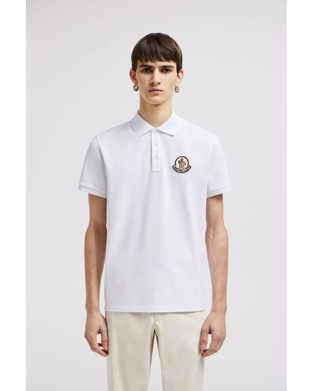 Moncler White Logo Patch Polo Shirt for men