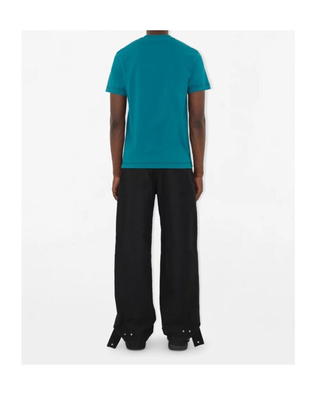 Burberry Blue Contrast-Stitching Cotton T-Shirt for men