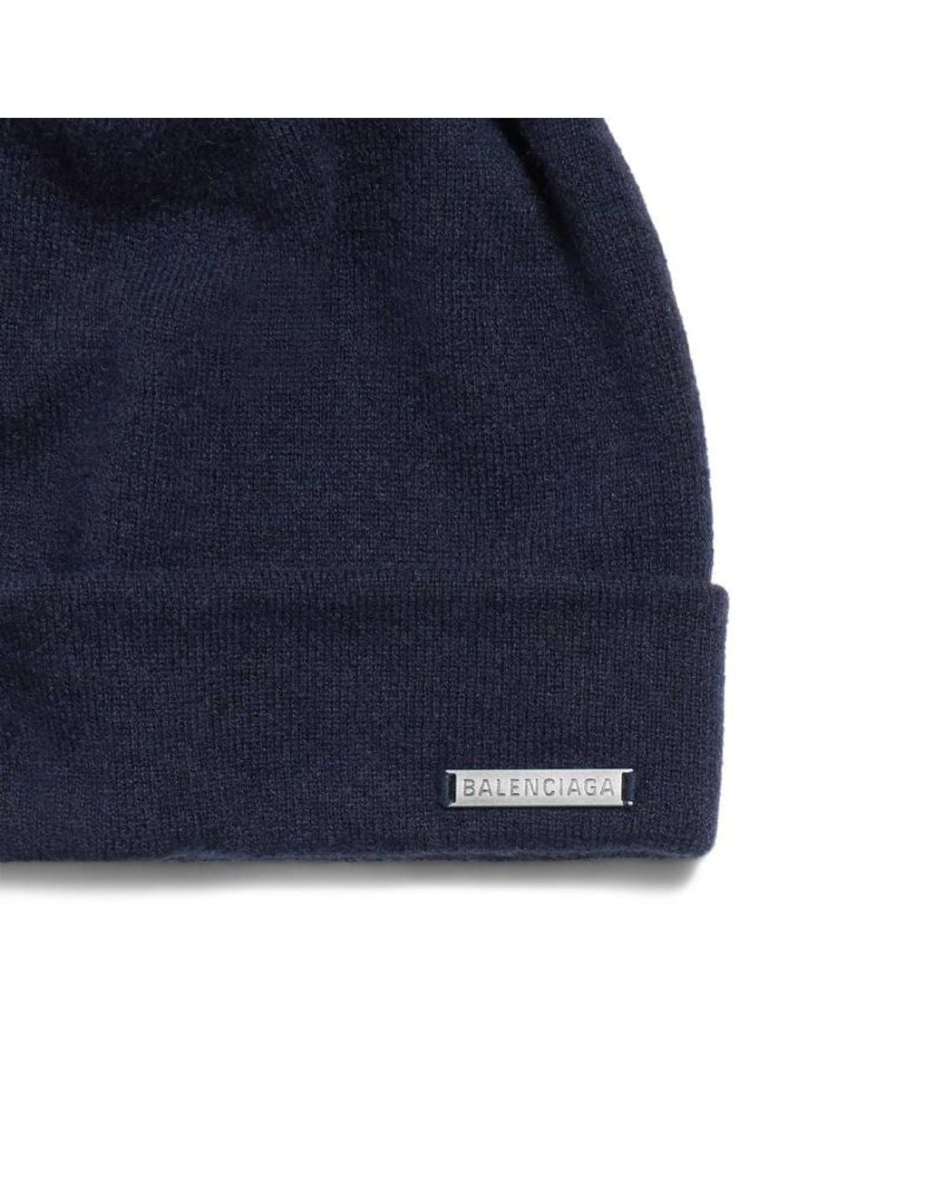 Balenciaga Blue Logo Plaque Knitted Beanie