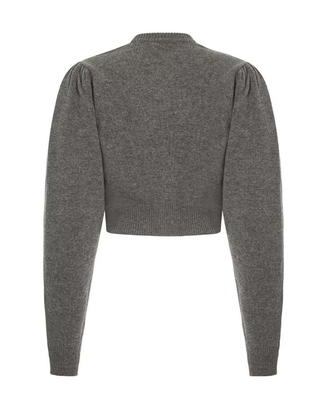 Alessandra Rich Gray Intarsia-Knit Cropped Cardigan