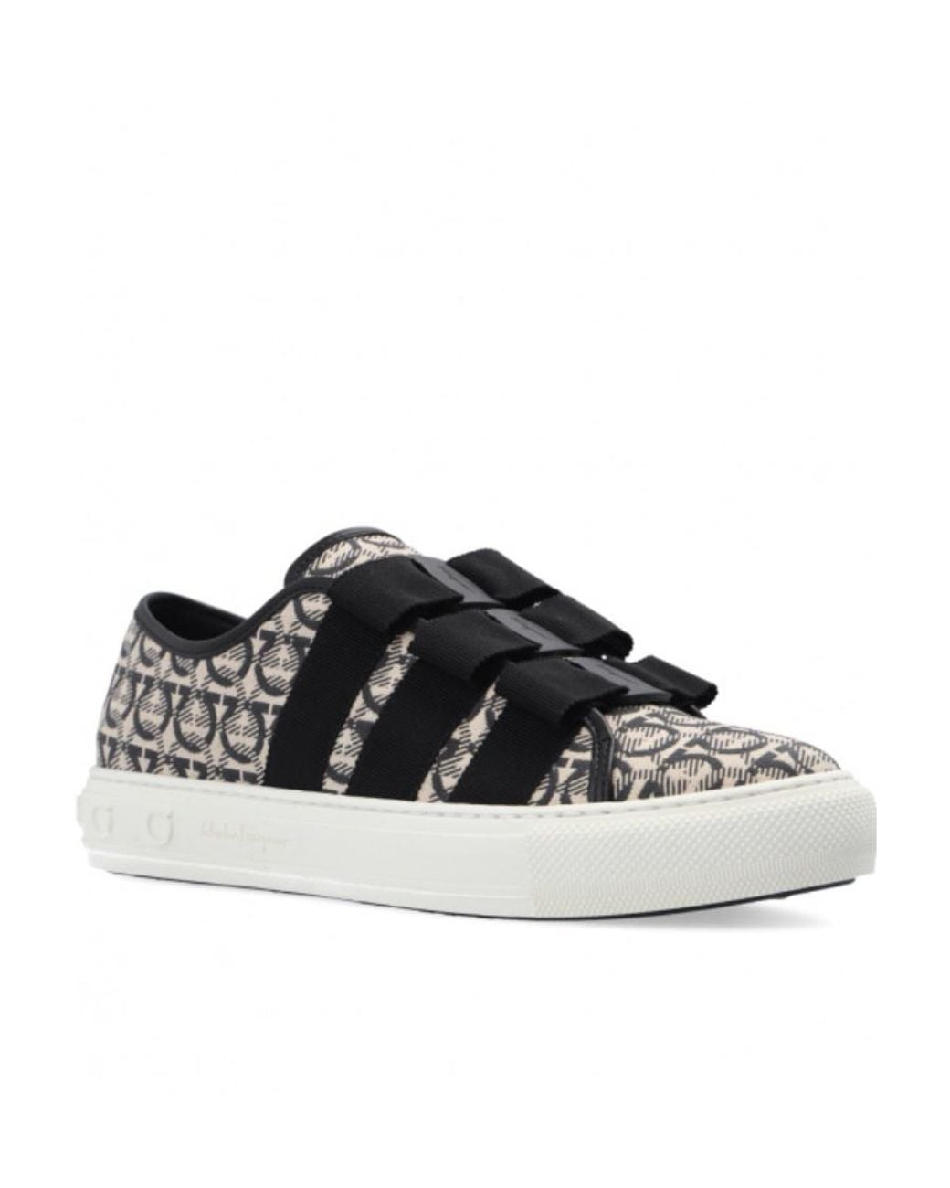 Ferragamo Black Gancini And Vara Bow Low-Top Sneakers