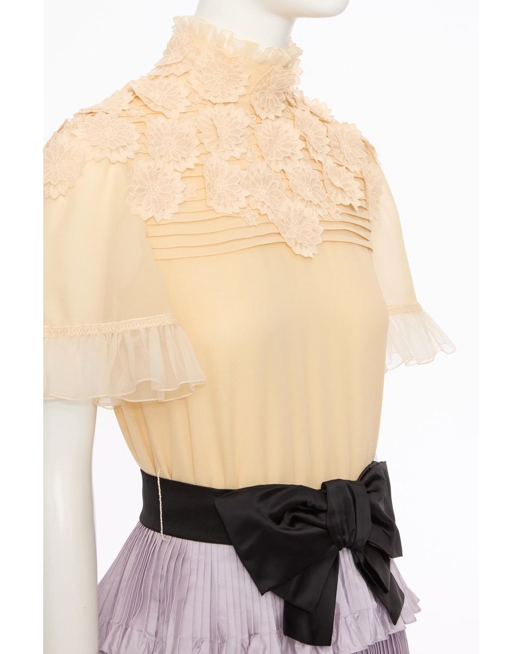 Valentino Purple High Collar Short Sleeve Dress