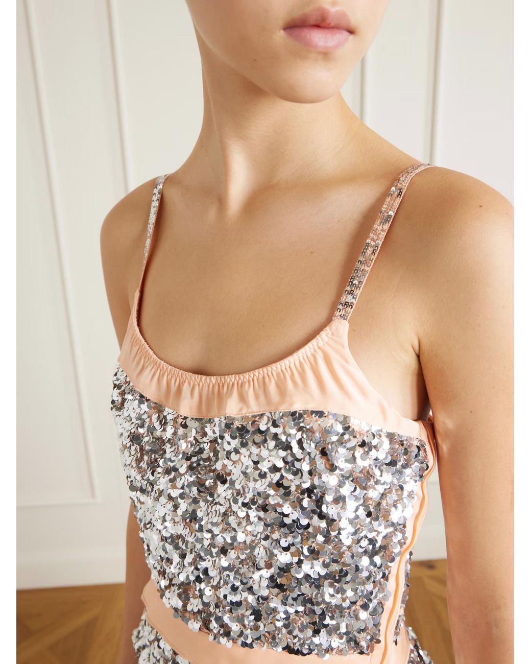 Rabanne White Sequin-Embellished Strap Dress