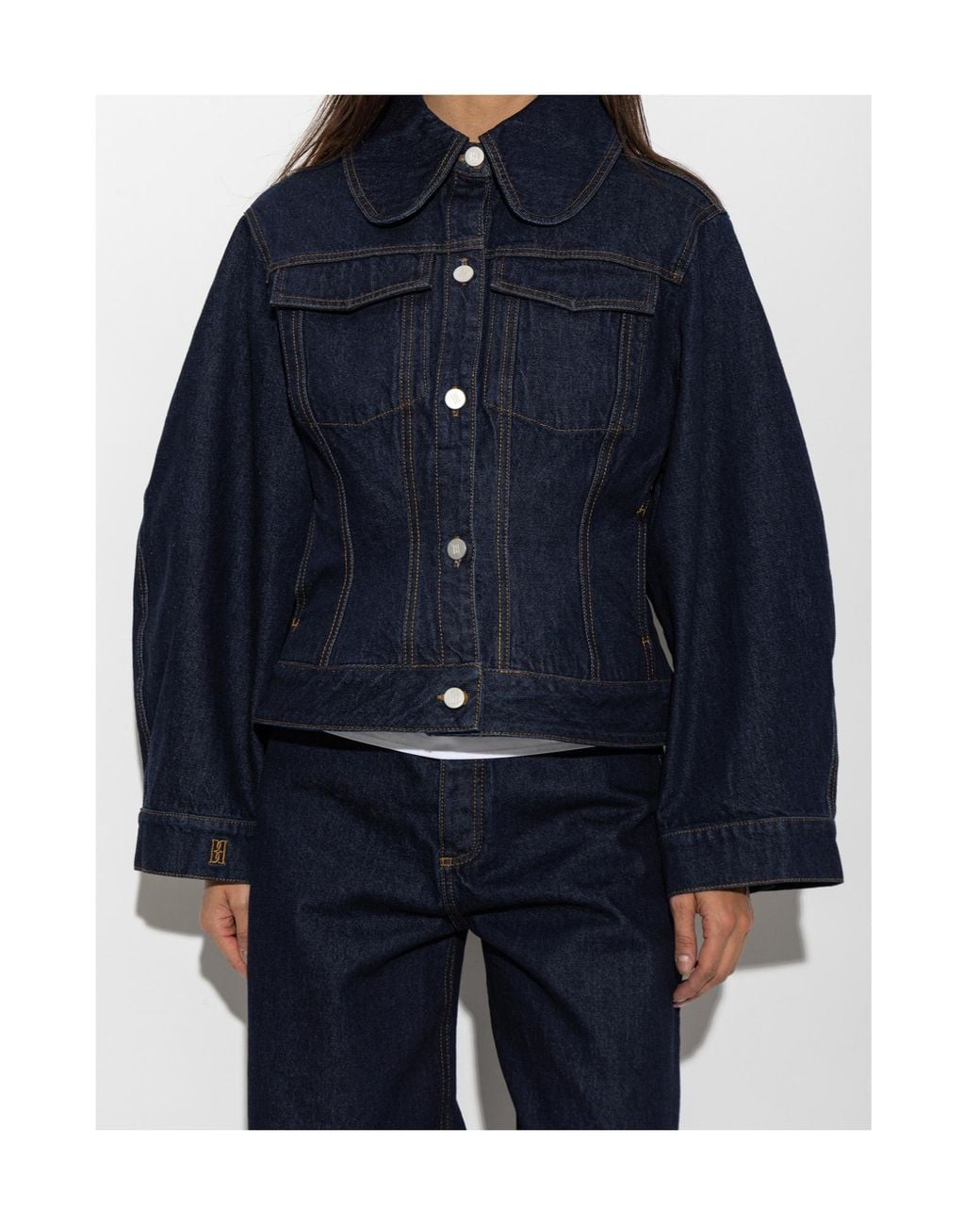 By Malene Birger Blue Villies Contrast-Stitch Denim Jacket