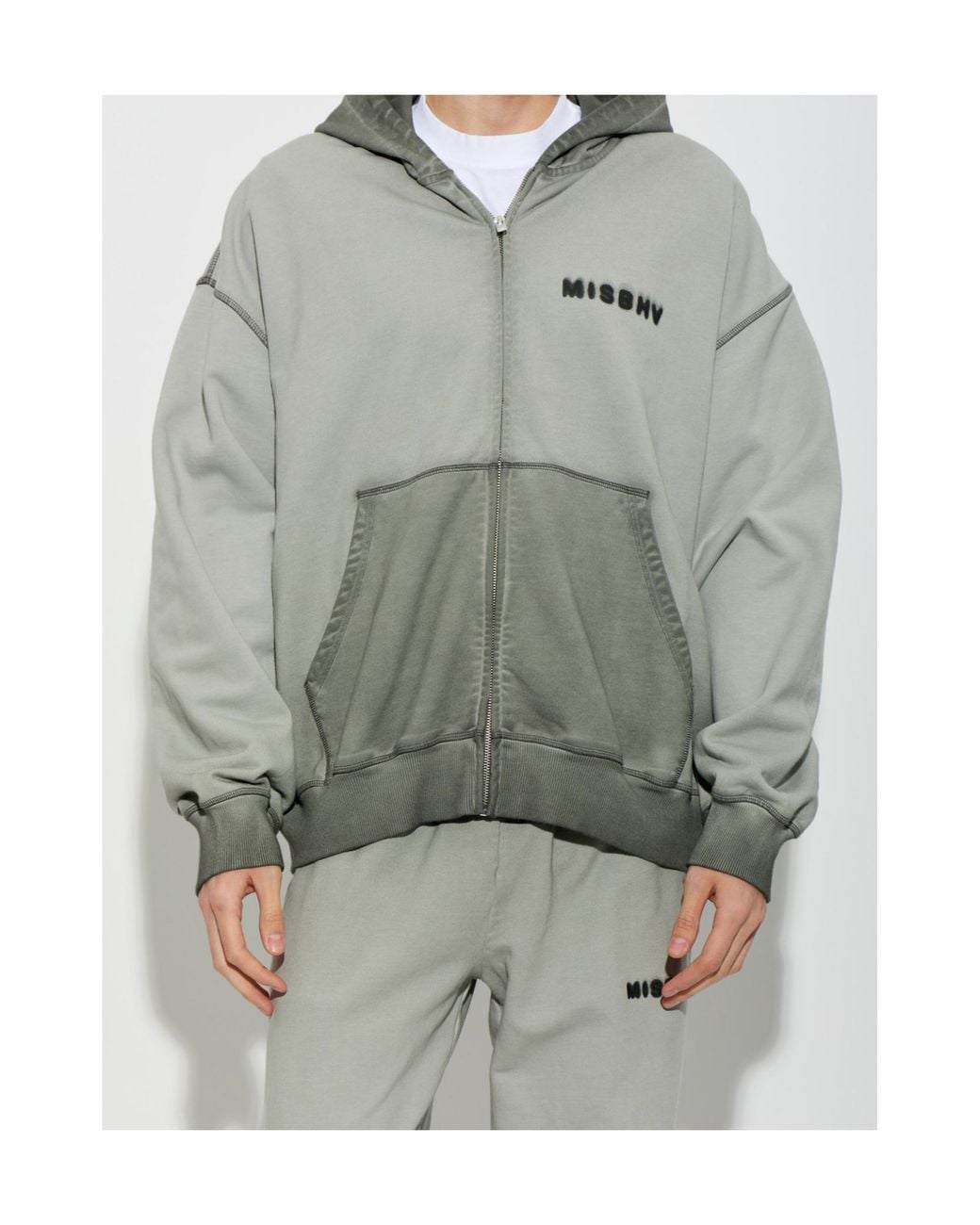 M I S B H V Gray Zip-Up Hoodie for men