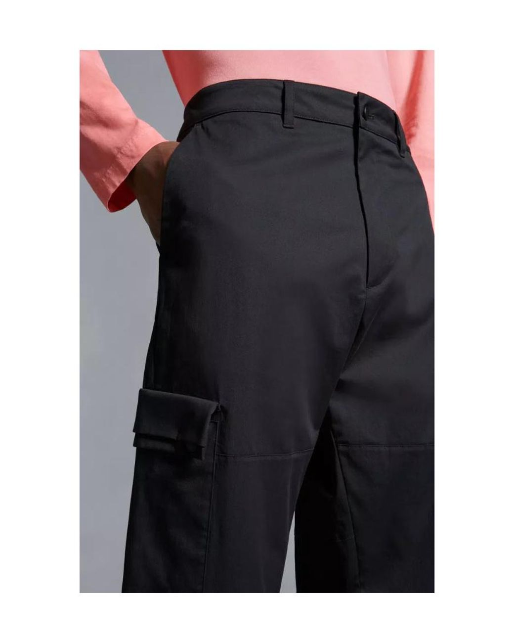 Moncler Black Stretch Gabardine Cargo Trousers for men