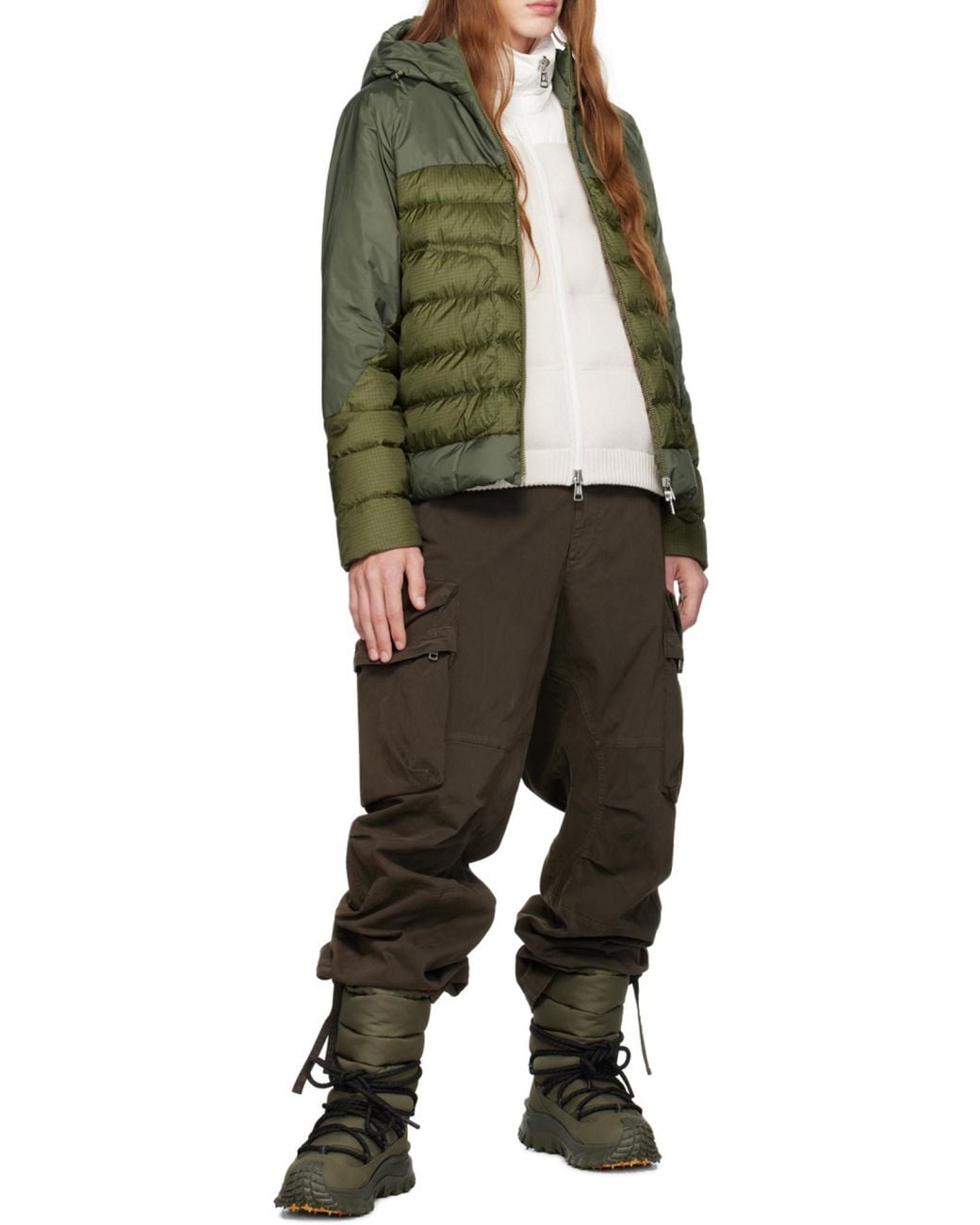 Moncler Green Panelled Zip-Up Puffer Jacket for men