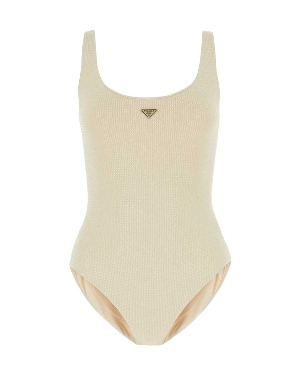 Prada Natural Logo Plaque Sleeveless Swimsuit